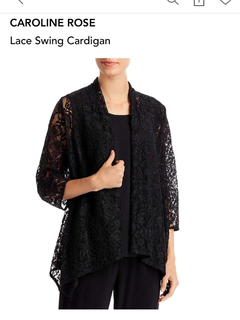 Caroline Rose Black Lace Cardigan /Topper -Black